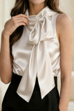 Solid Color Big Bow Sleeveless Satin Shirt
