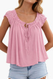 Short Sleeved Pleated Loose Solid Color Shirt