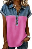 Lapel Short Sleeved Patchwork T-shirt