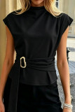 High Neck Sleeveless Metal Button Shirt