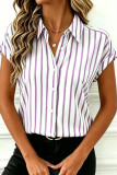 Lapel Button Striped Short Sleeved Shirt