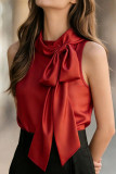 Solid Color Big Bow Sleeveless Satin Shirt