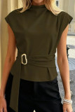 High Neck Sleeveless Metal Button Shirt