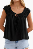 Short Sleeved Pleated Loose Solid Color Shirt