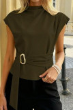 High Neck Sleeveless Metal Button Shirt
