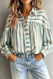 Retro Striped Lapel Long Sleeved Shirt