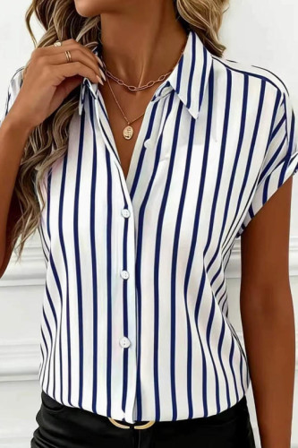 Lapel Button Striped Short Sleeved Shirt