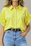 Solid Color Pleated Short Sleeved Lapel Shirt