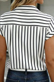 Lapel Button Striped Short Sleeved Shirt