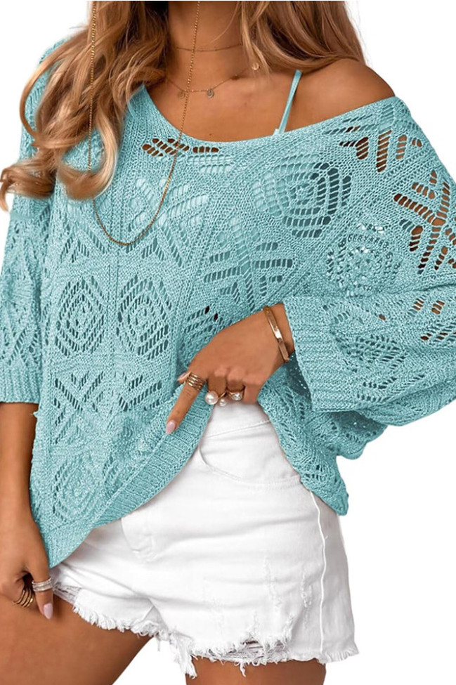 V-neck Seven Quarter Sleeve Beach Cover Shirt