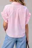 Solid Color Pleated Short Sleeved Lapel Shirt