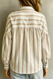 Retro Striped Lapel Long Sleeved Shirt