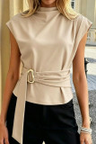High Neck Sleeveless Metal Button Shirt