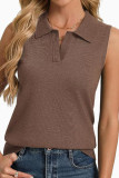 Polo Collar Solid Color Sleeveless Knitted Vest