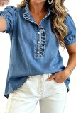Bubble Short Sleeved Pleated Denim Shirt