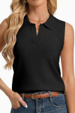 Polo Collar Solid Color Sleeveless Knitted Vest