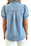 Bubble Short Sleeved Pleated Denim Shirt