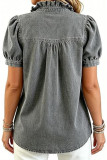 Bubble Short Sleeved Pleated Denim Shirt