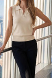 Polo Collar Solid Color Sleeveless Knitted Vest