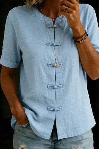 Solid Color Short Sleeved Button Cardigan Shirt