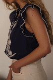 French Sleeveless V-Neck Embroidered Vest