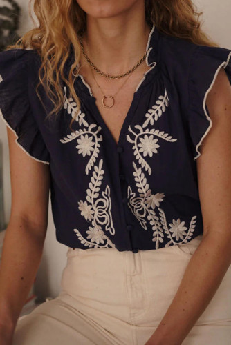 French Sleeveless V-Neck Embroidered Vest