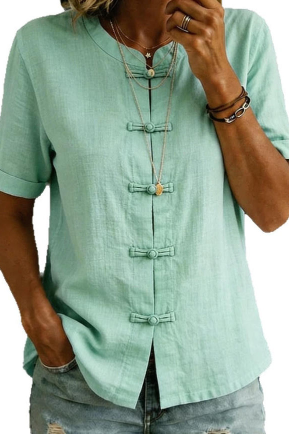 Solid Color Short Sleeved Button Cardigan Shirt
