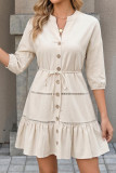 Solid Color Waist Cinched Shirt Dress