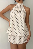 Retro Polka Dot Hanging Neck Backless Dress