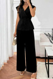 V-neck Sleeveless Vest Wide Leg Pants 2-piece Set