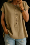 Solid Color Twisted Button Short Sleeved Shirt