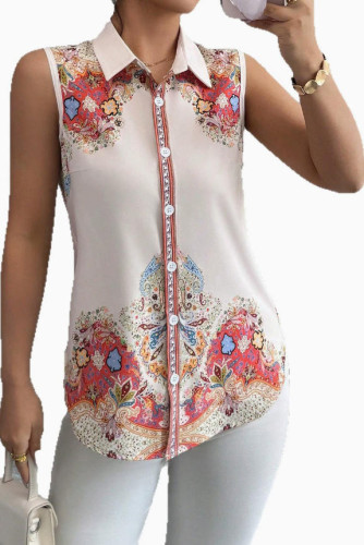 Lapel Sleeveless Printed Sleeveless Vest