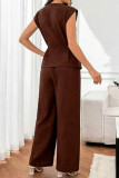 V-neck Sleeveless Vest Wide Leg Pants 2-piece Set