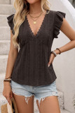 Vacation Style Solid Color Lace V-neck Shirt