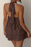 Retro Polka Dot Hanging Neck Backless Dress