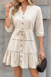 Solid Color Waist Cinched Shirt Dress