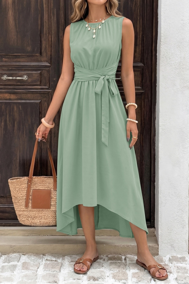 Round Neck Sleeveless Waist Cinching Dress