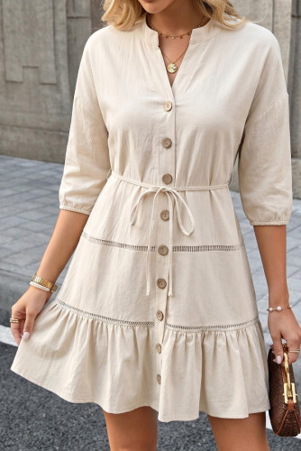 Solid Color Waist Cinched Shirt Dress