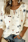 Printed Round Neck Short Sleeved Loose Shirt
