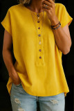 Solid Color Twisted Button Short Sleeved Shirt