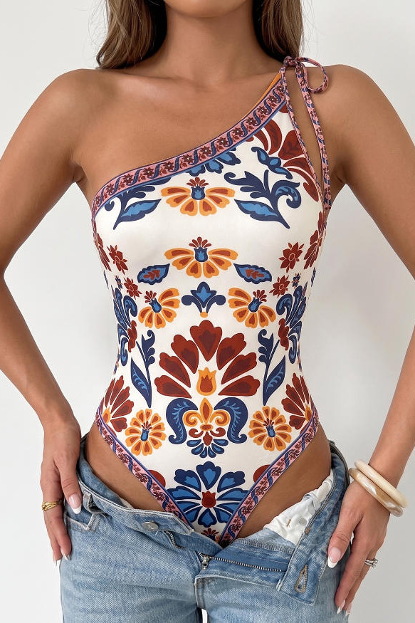 Ethnic Style Retro Printed Single Shoulder Jumpsuit