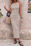 Retro Striped Backless Knitted Sleeveless Dress