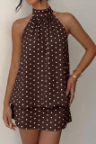 Retro Polka Dot Hanging Neck Backless Dress
