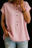 Solid Color Twisted Button Short Sleeved Shirt