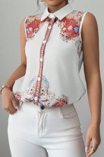 Lapel Sleeveless Printed Sleeveless Vest