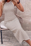 Retro Striped Backless Knitted Sleeveless Dress