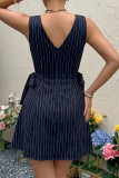 Striped Sleeveless Waist Cinching Dress
