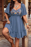 Bohemian Embroidered Short Sleeved Dress