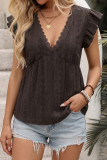 Vacation Style Solid Color Lace V-neck Shirt