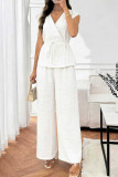 V-neck Sleeveless Vest Wide Leg Pants 2-piece Set